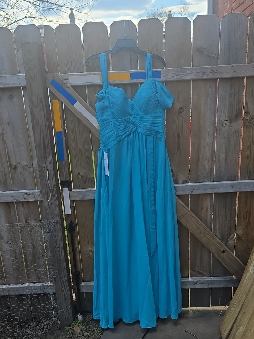Blue Ruched Chiffon Evening Gown